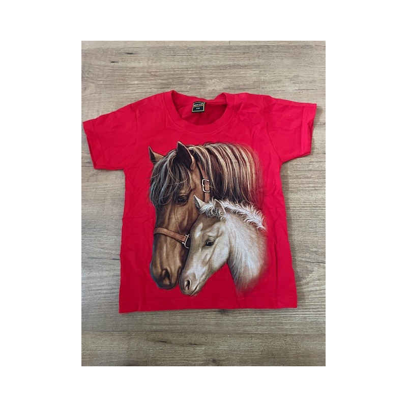 Kinder Paarden print shirt rood merrie  en veulen