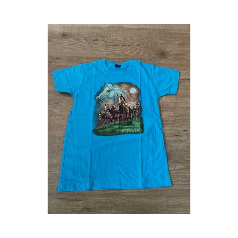 Kinder paarden print shirt 4 paarden  blauw