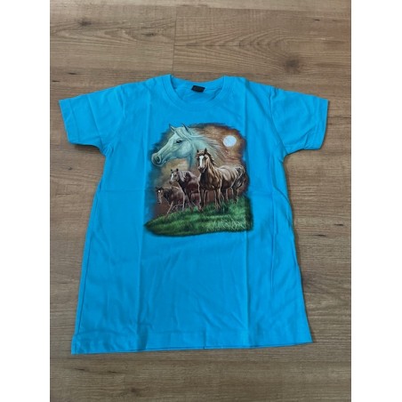 Kinder paarden print shirt 4 paarden  blauw