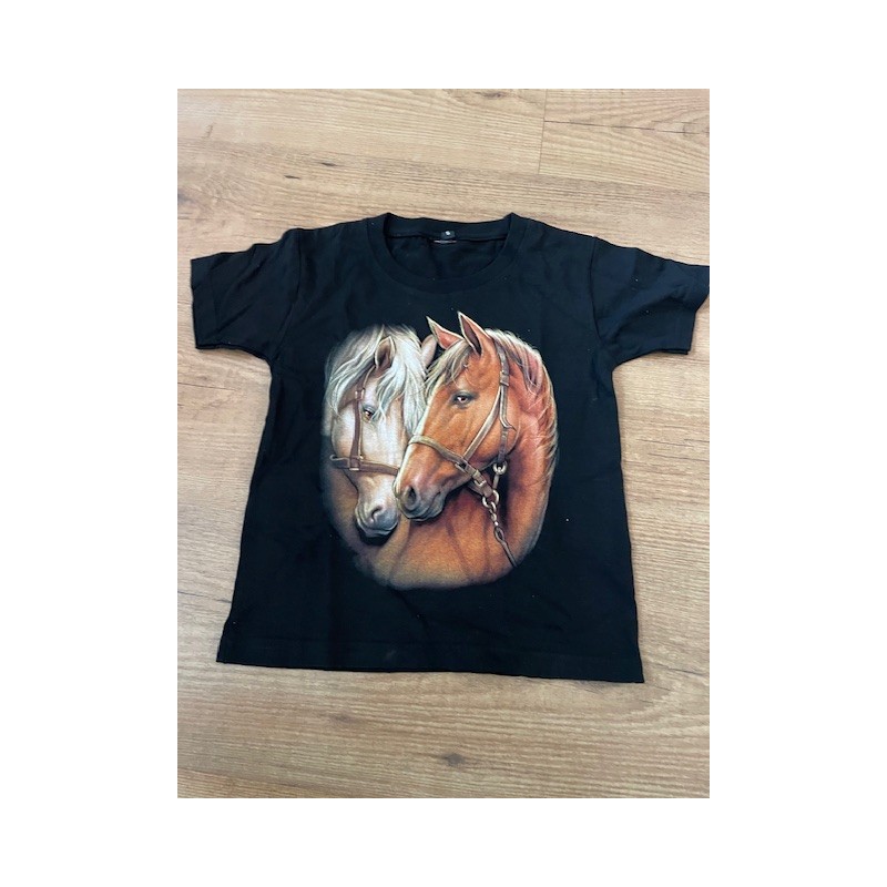 KINDER Paarden print shirt 2 paarden koppen lbr /dbr