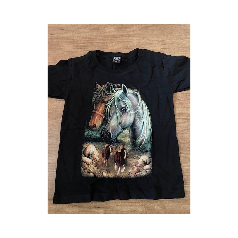 KINDER Paarden print shirt  2 paarden koppen lbr en dbr